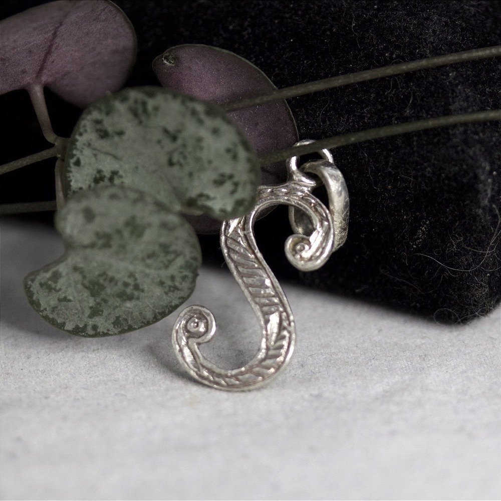 Vintage Sterling Silver Initial S Pendant Scroll Textured Letter Charm